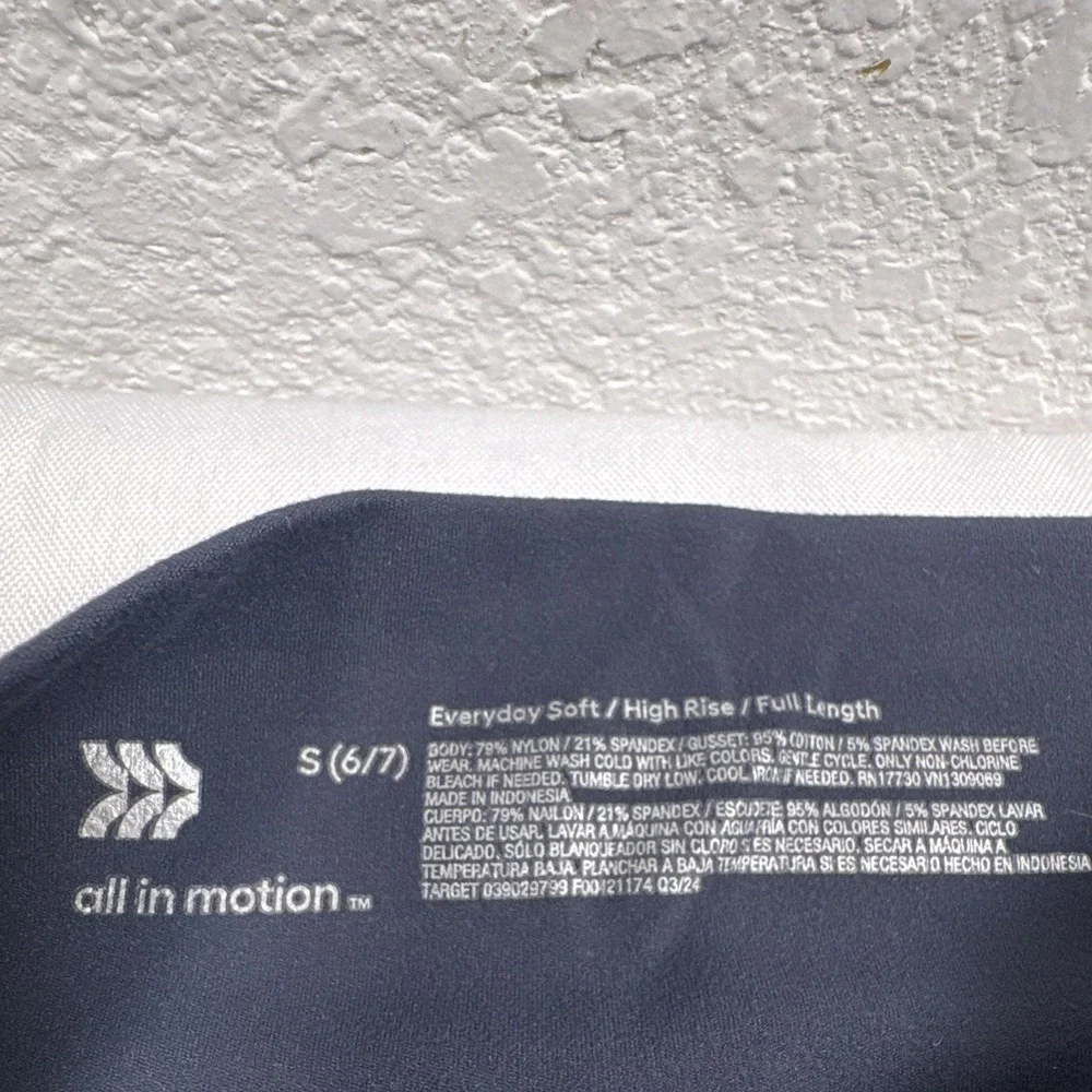 All in Motion Girls S 6/7 Navy Solid High Rise Ankle Leggings Athleisure